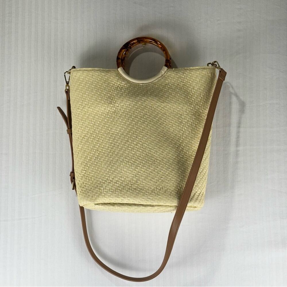 Banana Republic Natural Woven Paper Straw Tote Bag Tortoise Shell Coastal Boho